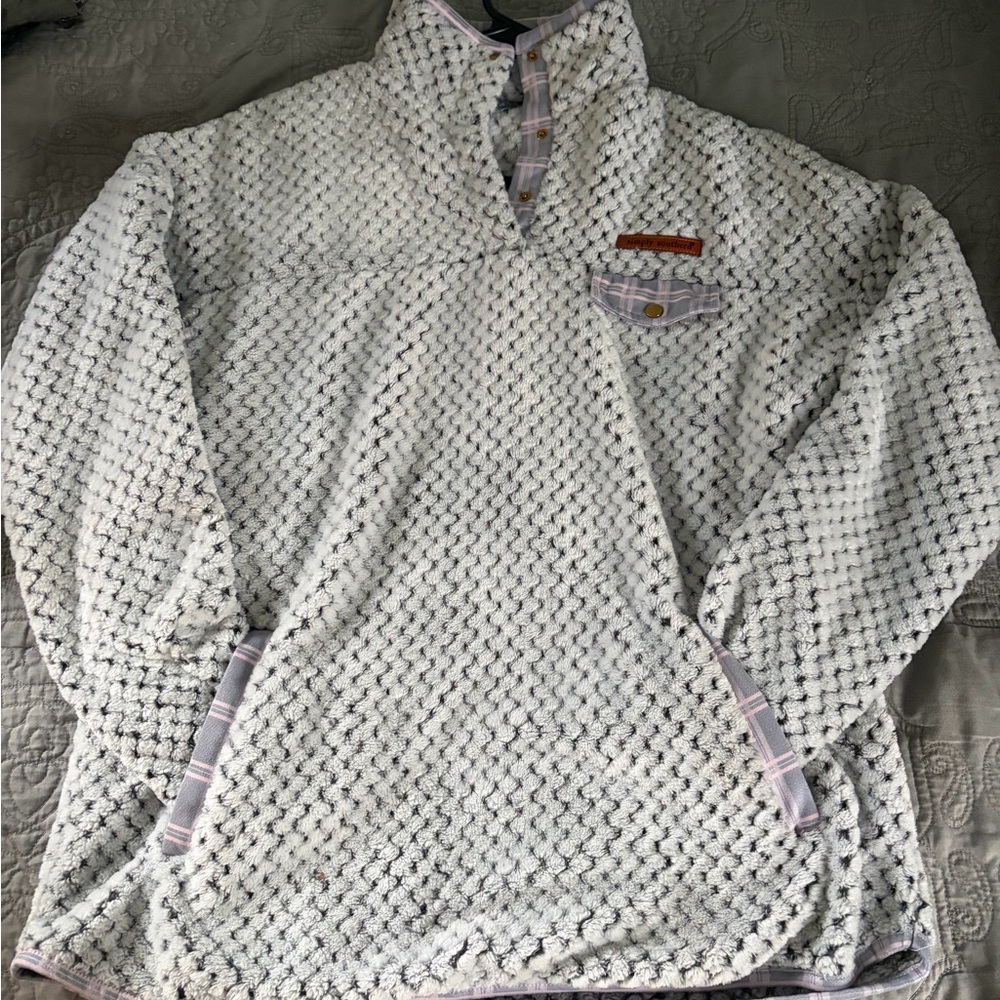 Simply Southern Pink and Gray Plaid Pullover